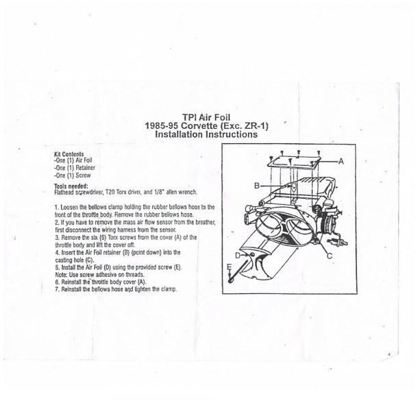 Corvette TPI air intake foil 1985-95