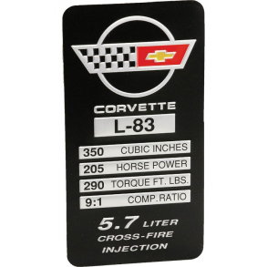 Corvette Console Specifications Plate 1984