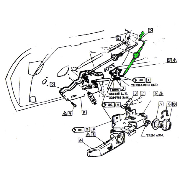 Corvette Inner Door Lock Control Rod Upper 1968-77